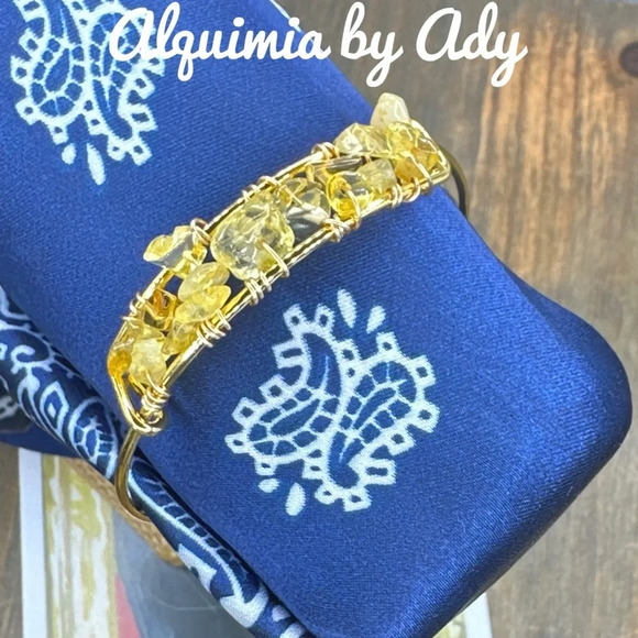 Citrine one of a kind silver rose gold yellow gold bangle handmade bracelet - Picture 5 of 8